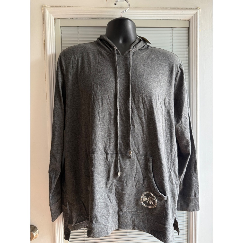 Michael Kors Hoodie Women 1X Gray NEW Rhinestone Logo Long Sleeve Pullover